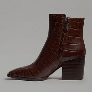 Sam Edelman Cari Pointed Toe Crocodile Wedge Stacked Block Ankle Heel 9M